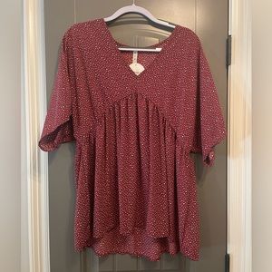 Red and Black animal print blouse- BRAND NEW WITH TAGS- vneck half sleeve dolman